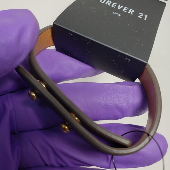 2/$30 Men's Brown Genuine Leather Bracelet – Adjustable Cuff w/ Gold Stud Detail - Picture 6 of 8